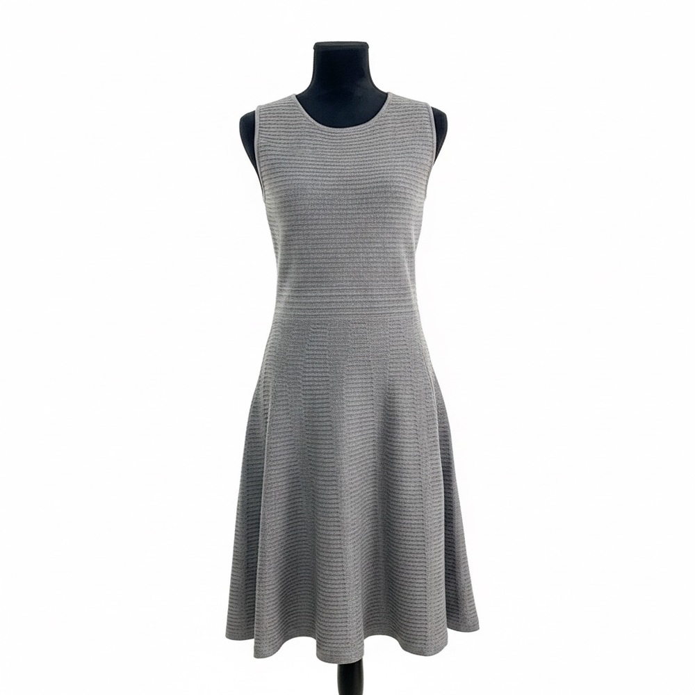Catherine Malandrino Gray Ribbed Knit Fit & Flare Dress Medium Gold Zip